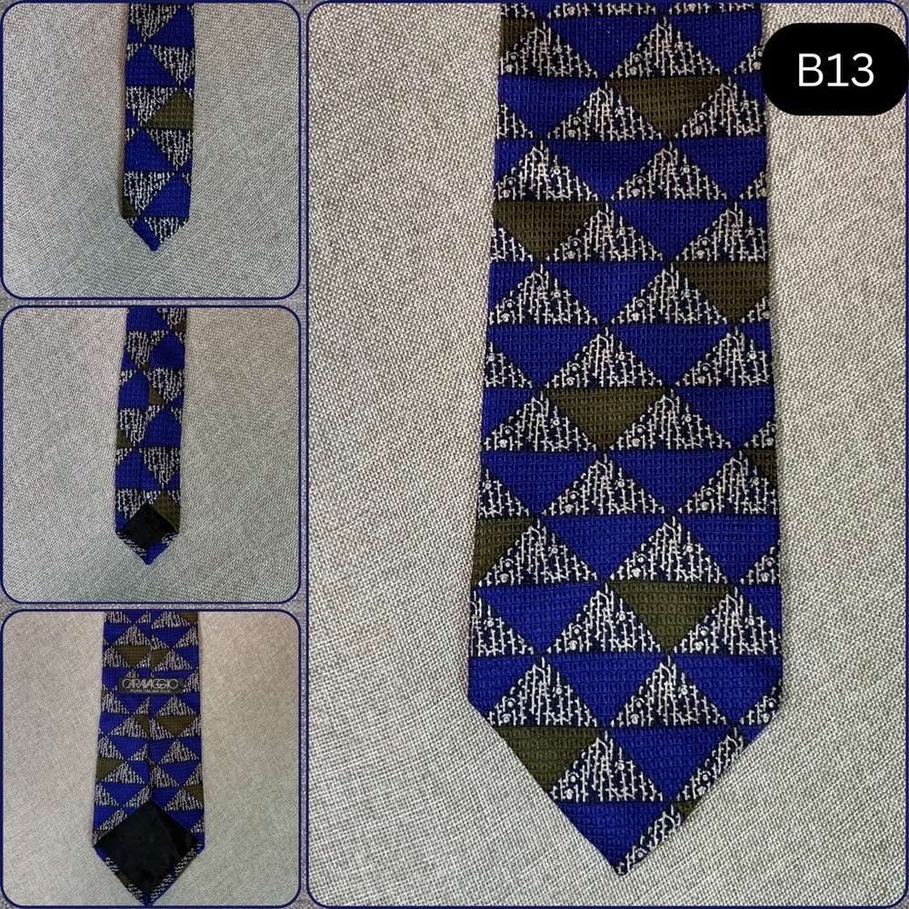 Caravaggio Italy Pure Silk Geometric Tie Blue/Olive